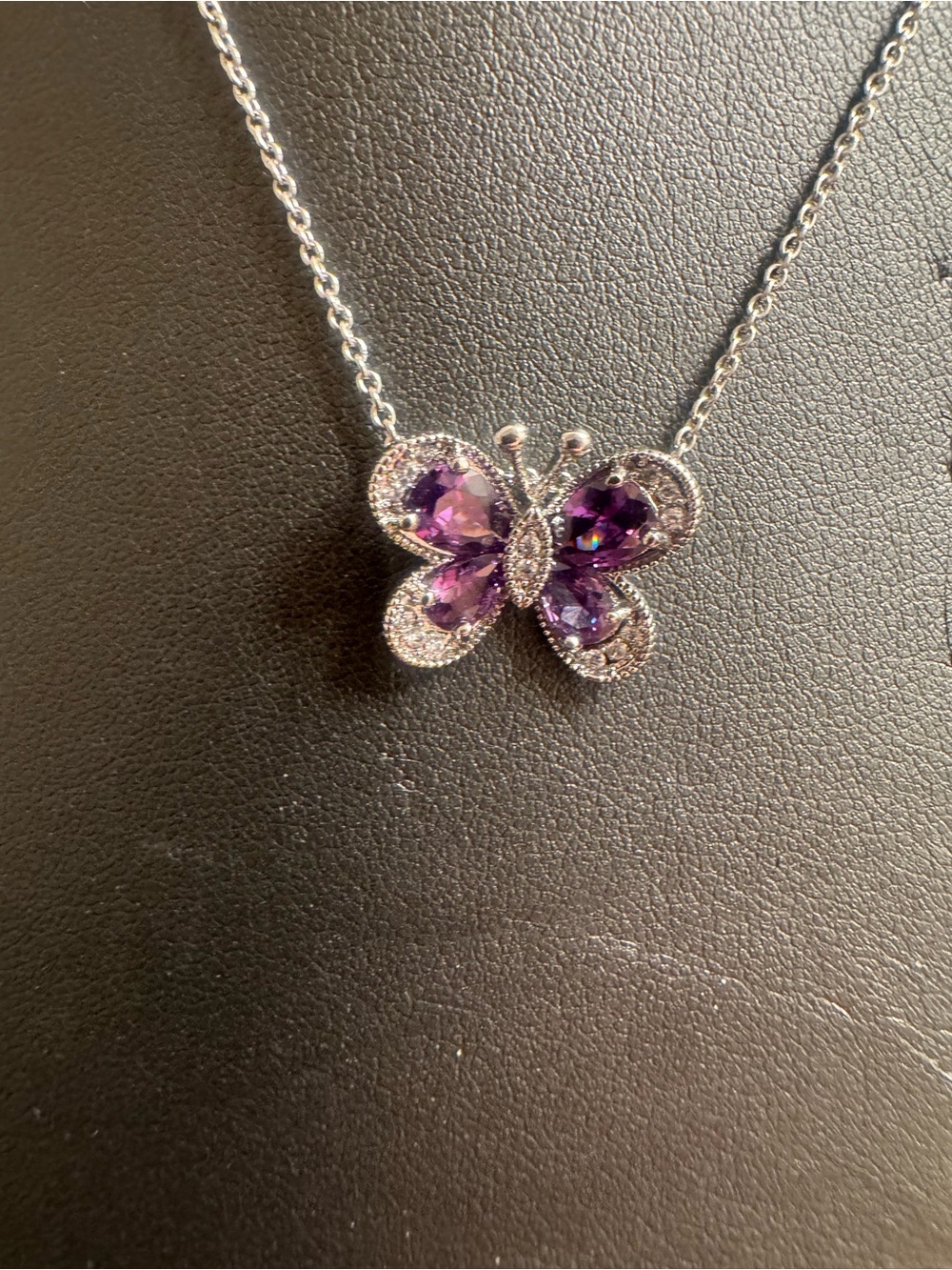 Purple Butterfly Cz Crystal Pendant Necklace - Sterling 925